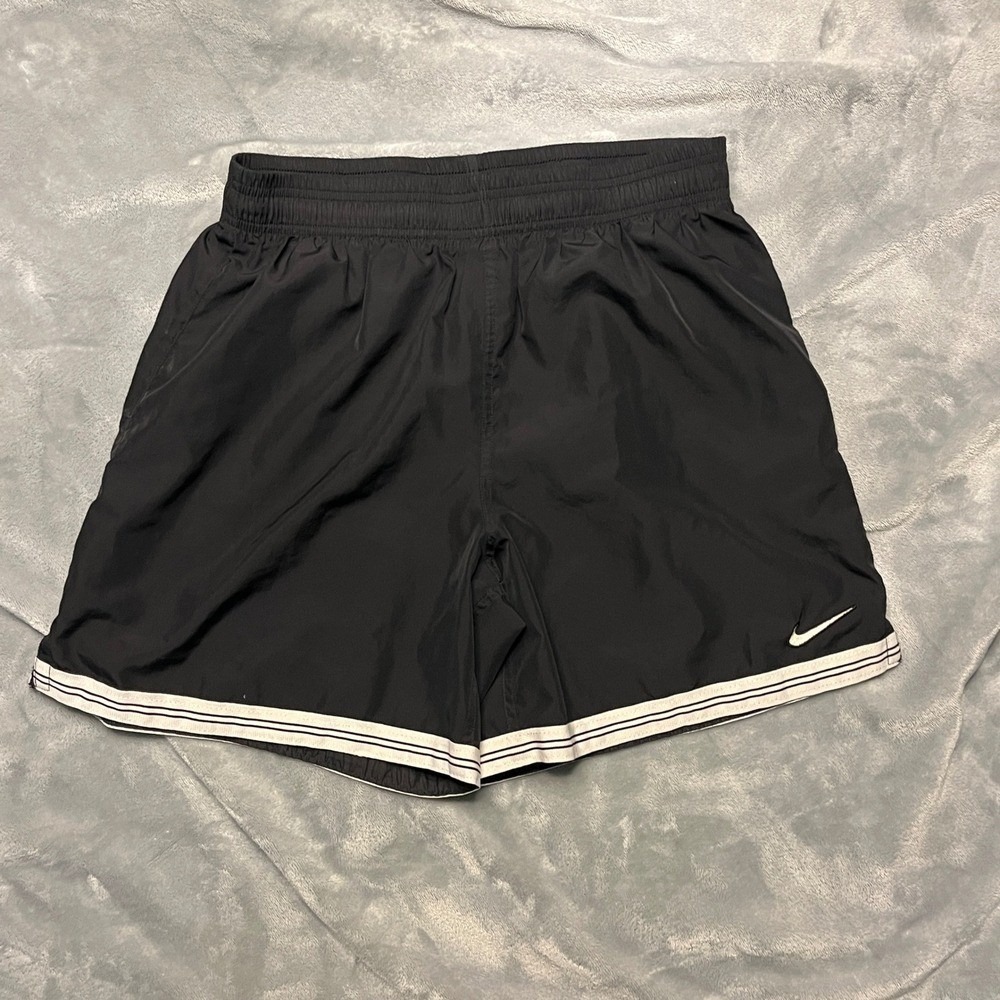 VTG Nike Mens XL Black Athletic Shorts 90s Y2K Stripe Gym Running Gym Coach - Picture 2 of 10